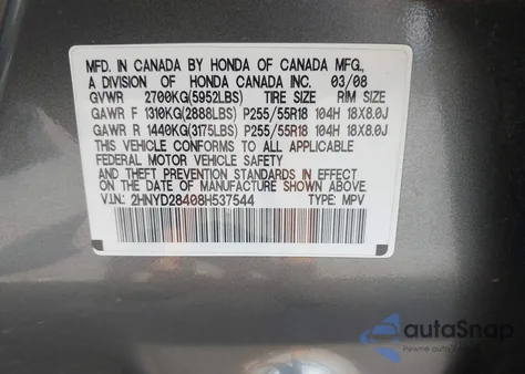 2008 Acura Mdx Technology Package from USA, damaged, VIN 2HNYD28408H537544